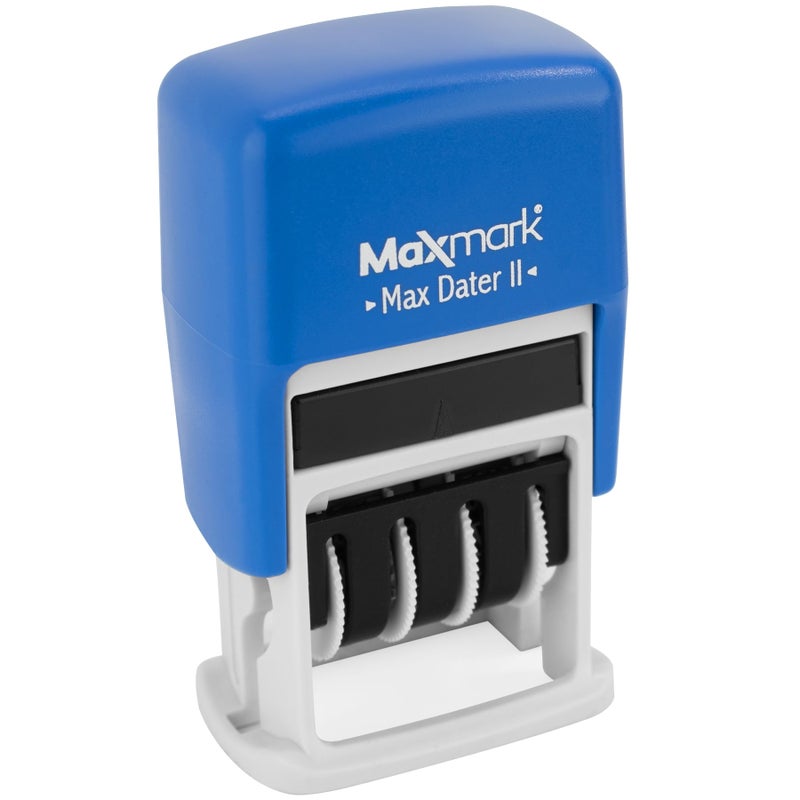 MaxMark Self-Inking Rubber Date Office Stamp with Scanned Phrase & Date - Blue Ink (Max Dater II), 12-Year Band - Image 2